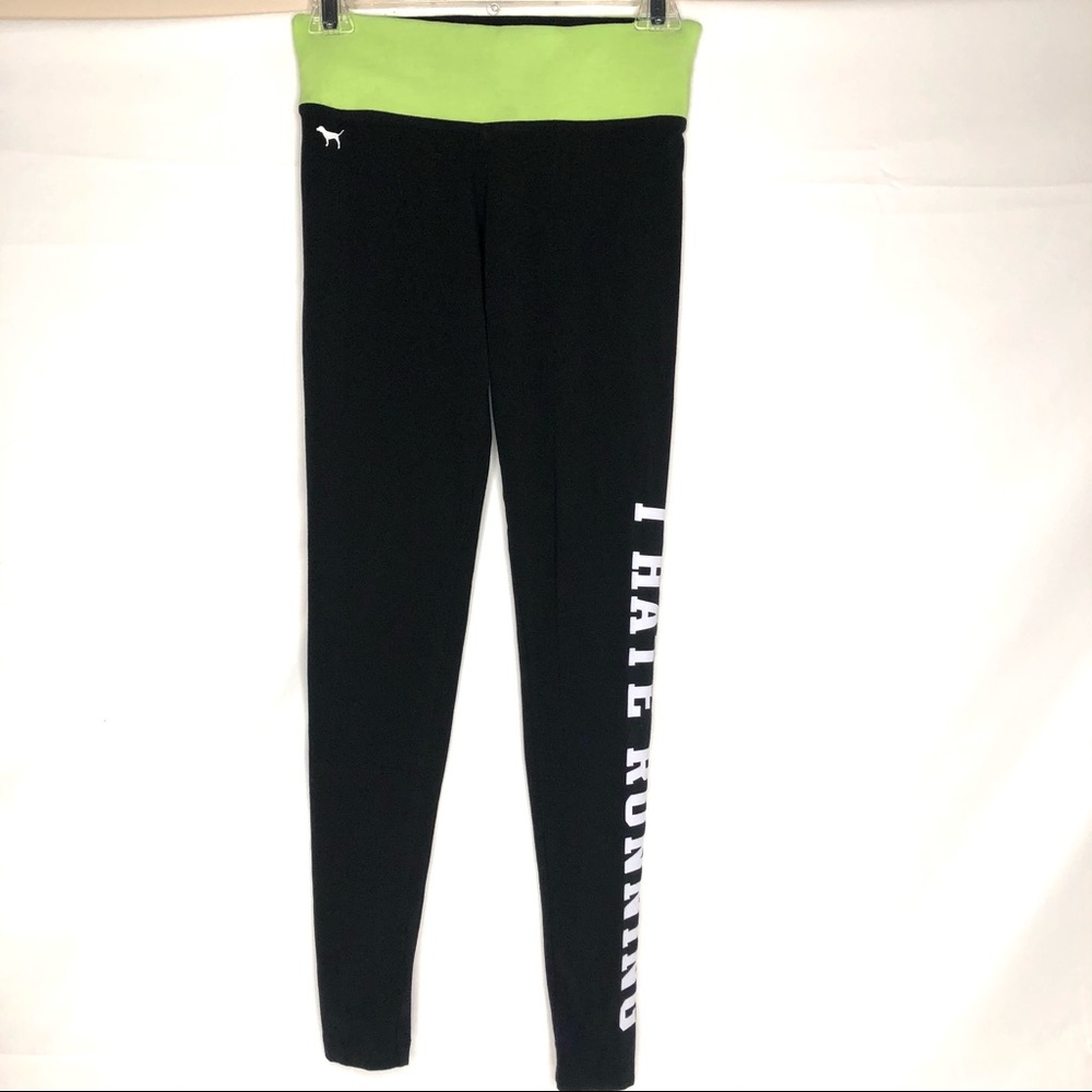 PINK “I Hate Running” Graphics Black Yoga Pants XS